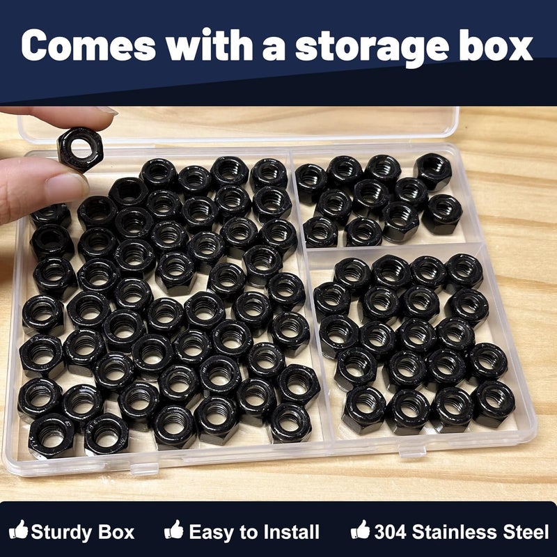 ZQZ 3/8-16 Black Nylon Lock Nuts, 30PCS 304 (A2-70) Stainless Steel Nylon Insert Locknuts, Black Oxide, Coarse Thread Nylock Nuts - Image 5